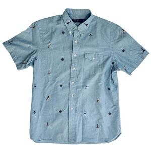 Ralph Lauren Short Sleeve Button Down Lighthouse Anchor Embroidered Mens Large